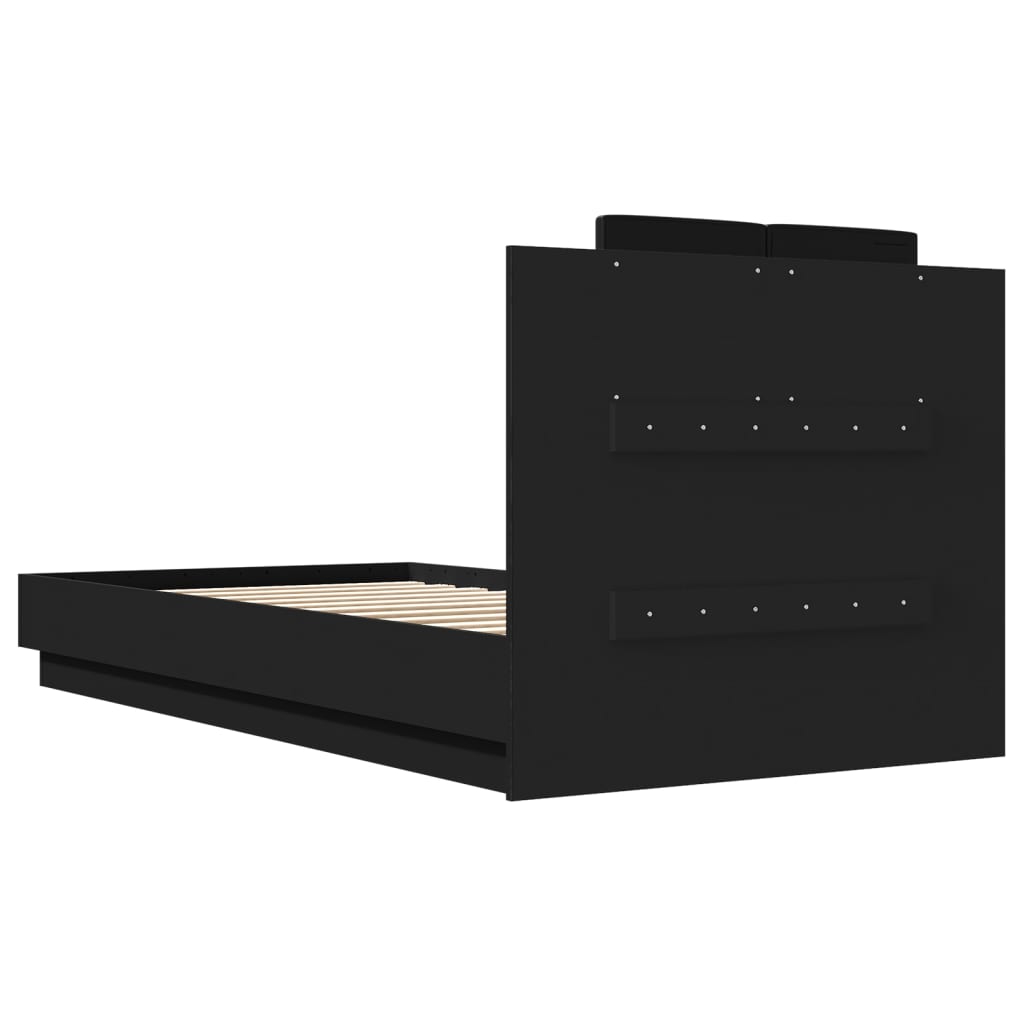 Bed Frame with Headboard Black Engineered Wood - Single Size