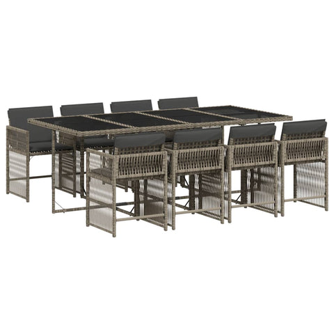 9 Piece Grey Poly Rattan Dining Set with Comfort Cushions