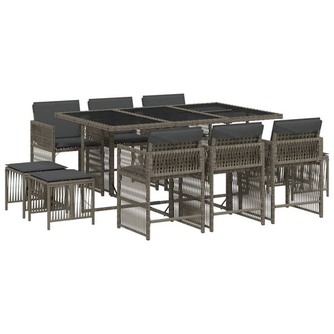 11-Piece Grey Poly Rattan Dining Set with Luxurious Cushions