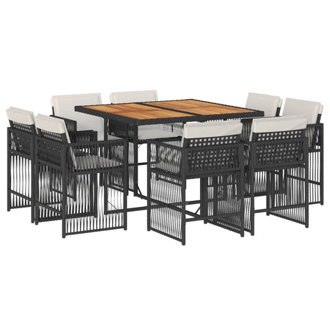 9-Piece Outdoor Dining Set in Black Poly Rattan with Cushions