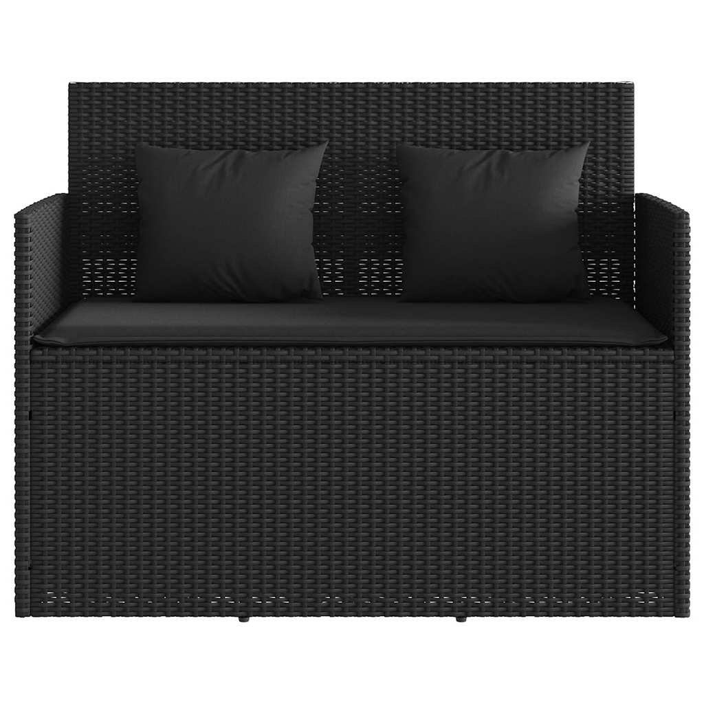 Garden Bench with Cushions-Black Poly Rattan