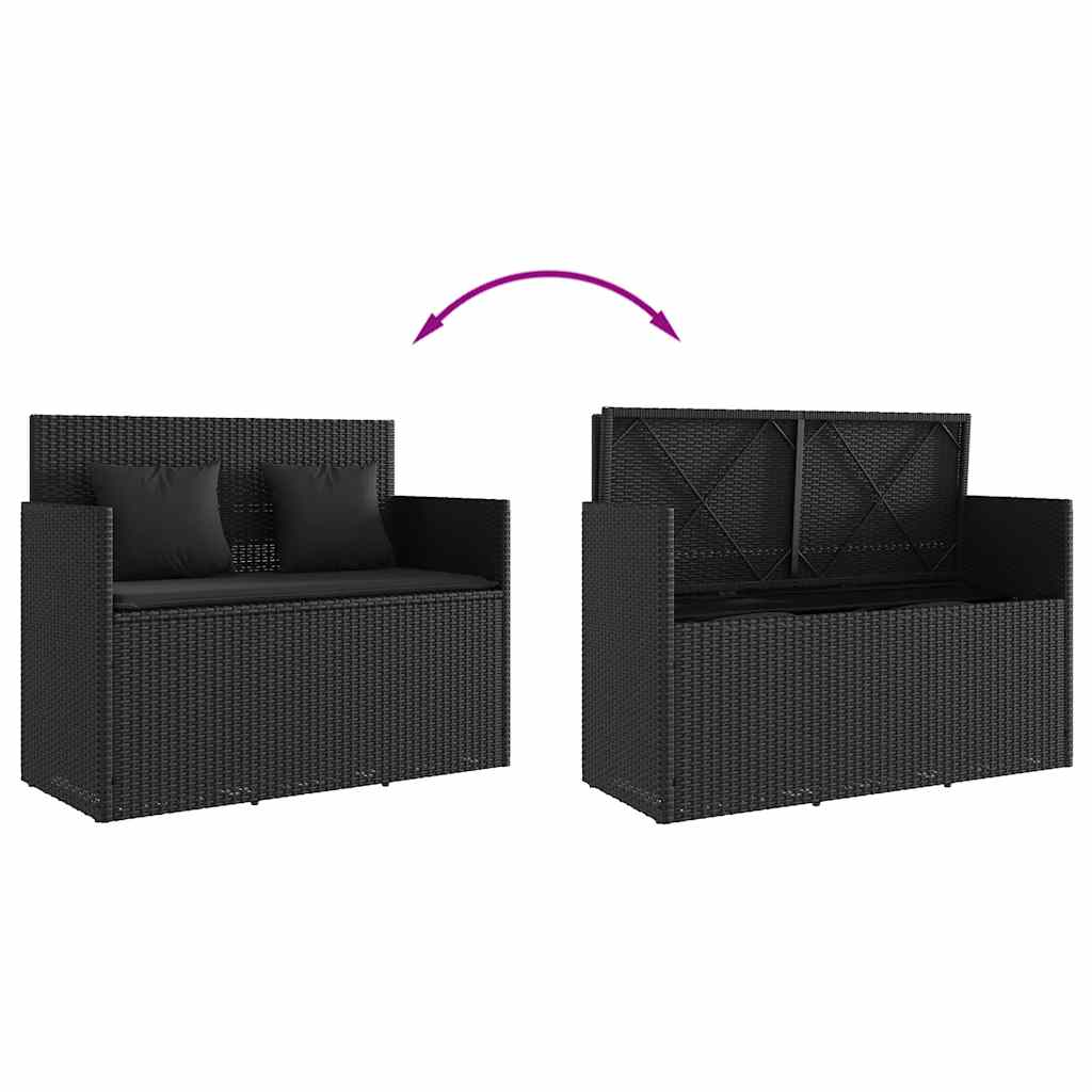 Garden Bench with Cushions-Black Poly Rattan