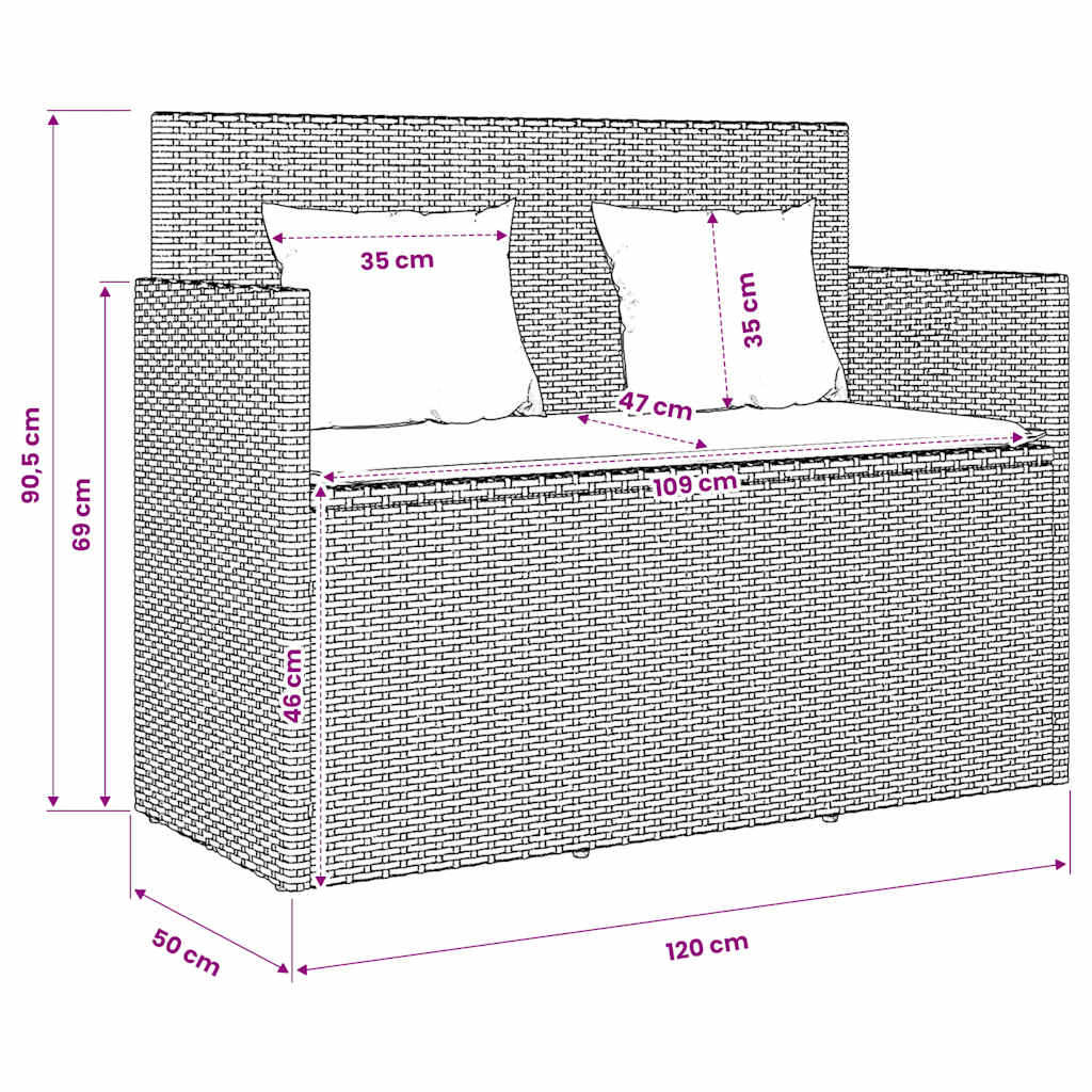 Garden Bench with Cushions-Black Poly Rattan