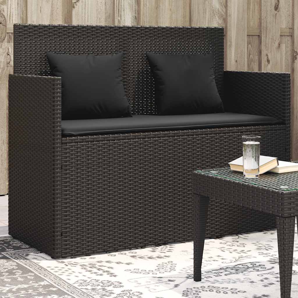 Garden Bench with Cushions-Black Poly Rattan