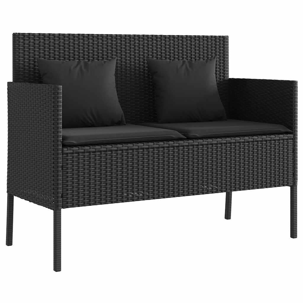 Black colour - Garden Bench with Cushions Black Poly Rattan