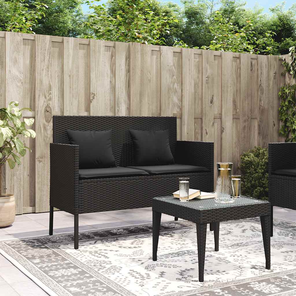 Garden Bench with Cushions Black Poly Rattan | Rattan finish