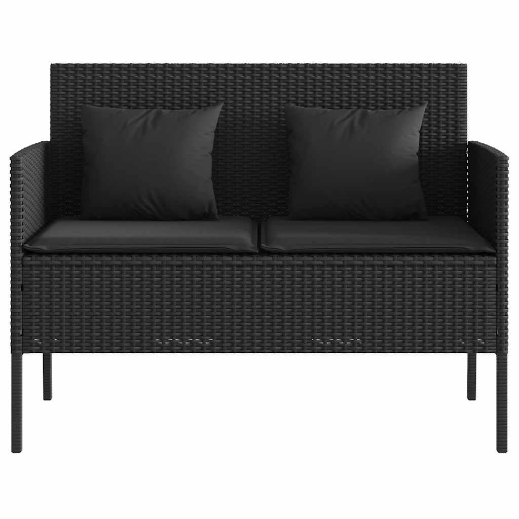 Outdoor Benches - Garden Bench with Cushions Black Poly Rattan