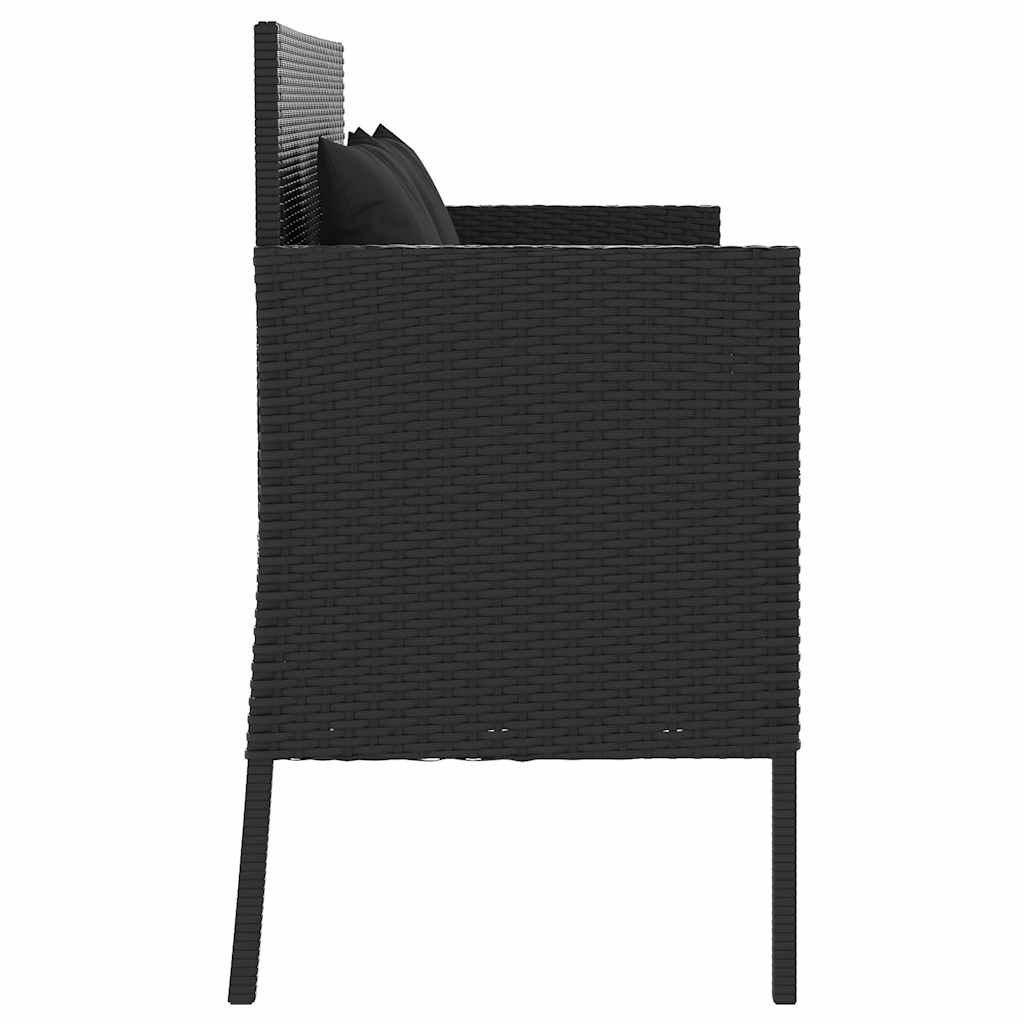 Rattan finish - Garden Bench with Cushions Black Poly Rattan