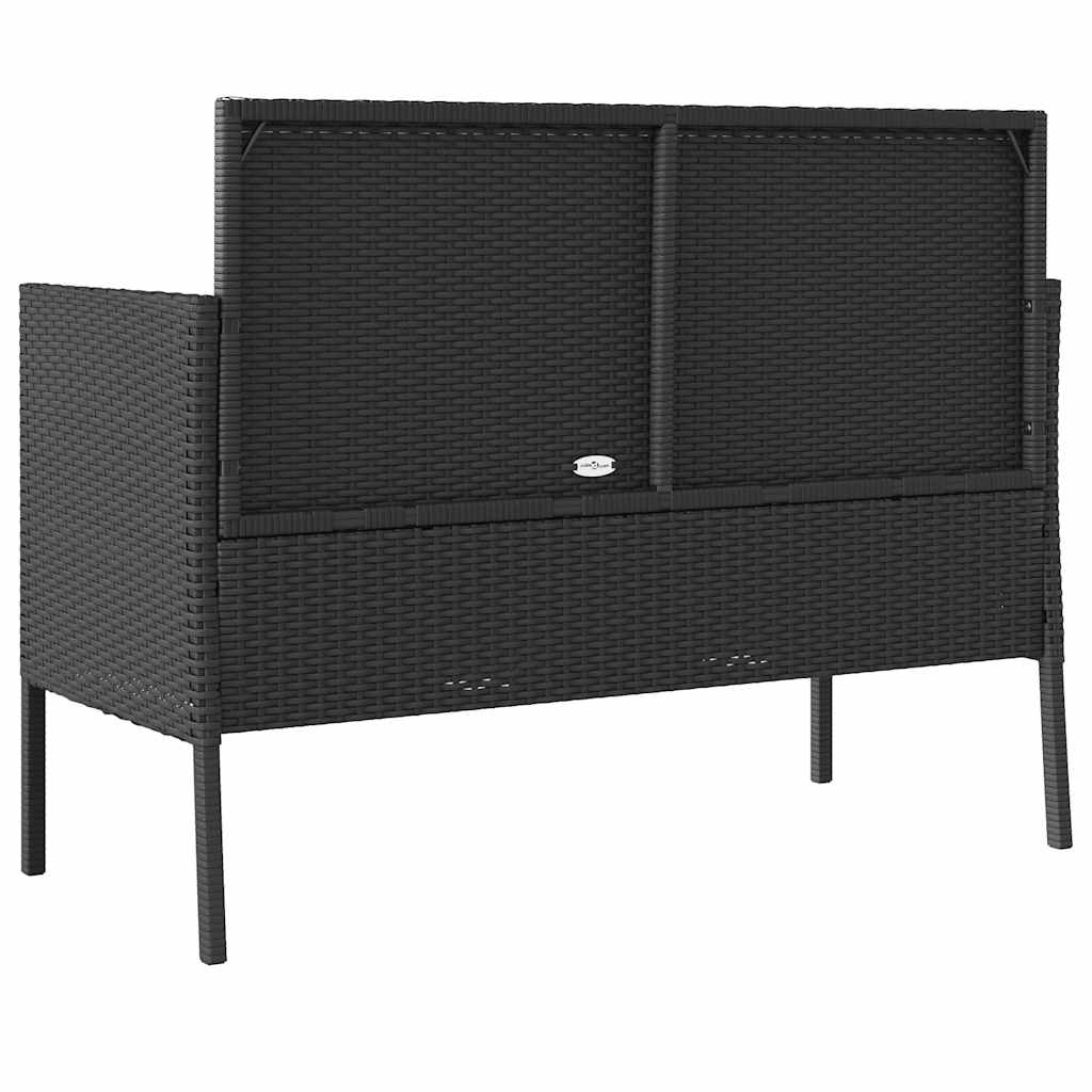 Garden Bench with Cushions Black Poly Rattan | Outdoor Benches