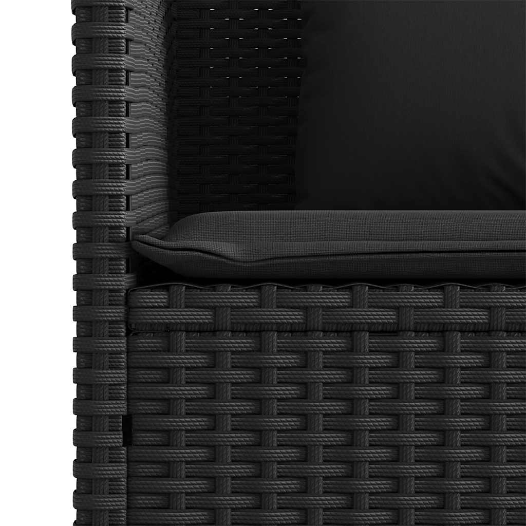 Garden Bench with Cushions Black Poly Rattan, Rattan finish