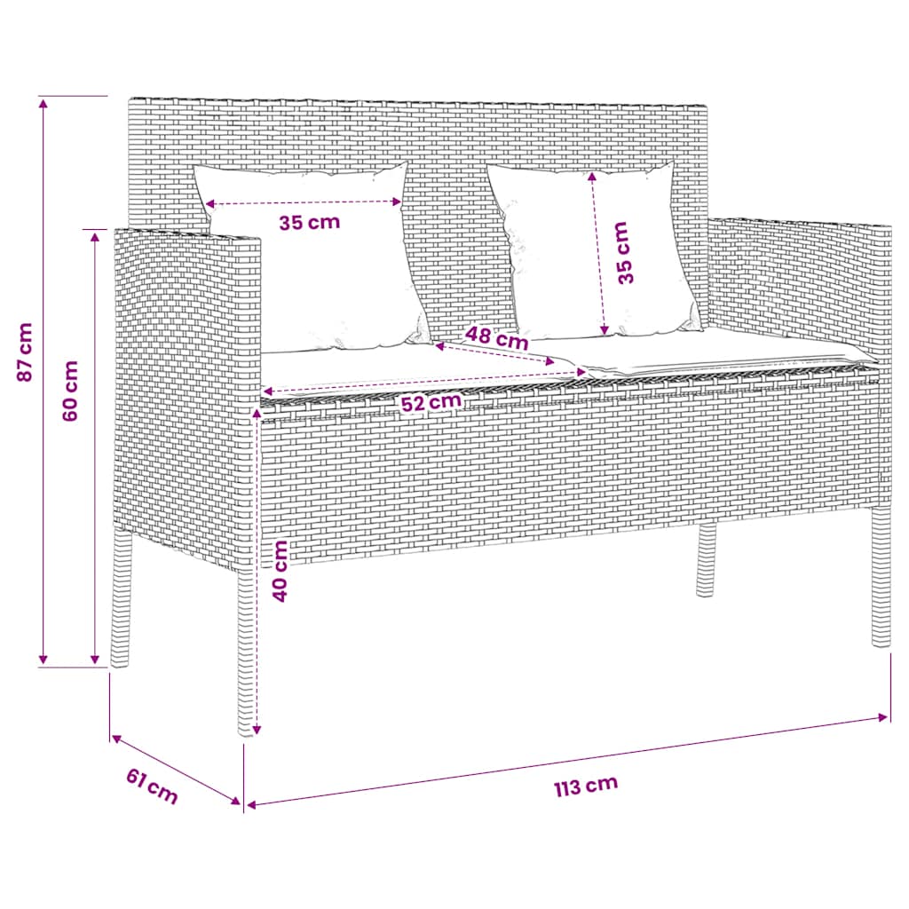 Garden Bench with Cushions Black Poly Rattan with Outdoor Benches