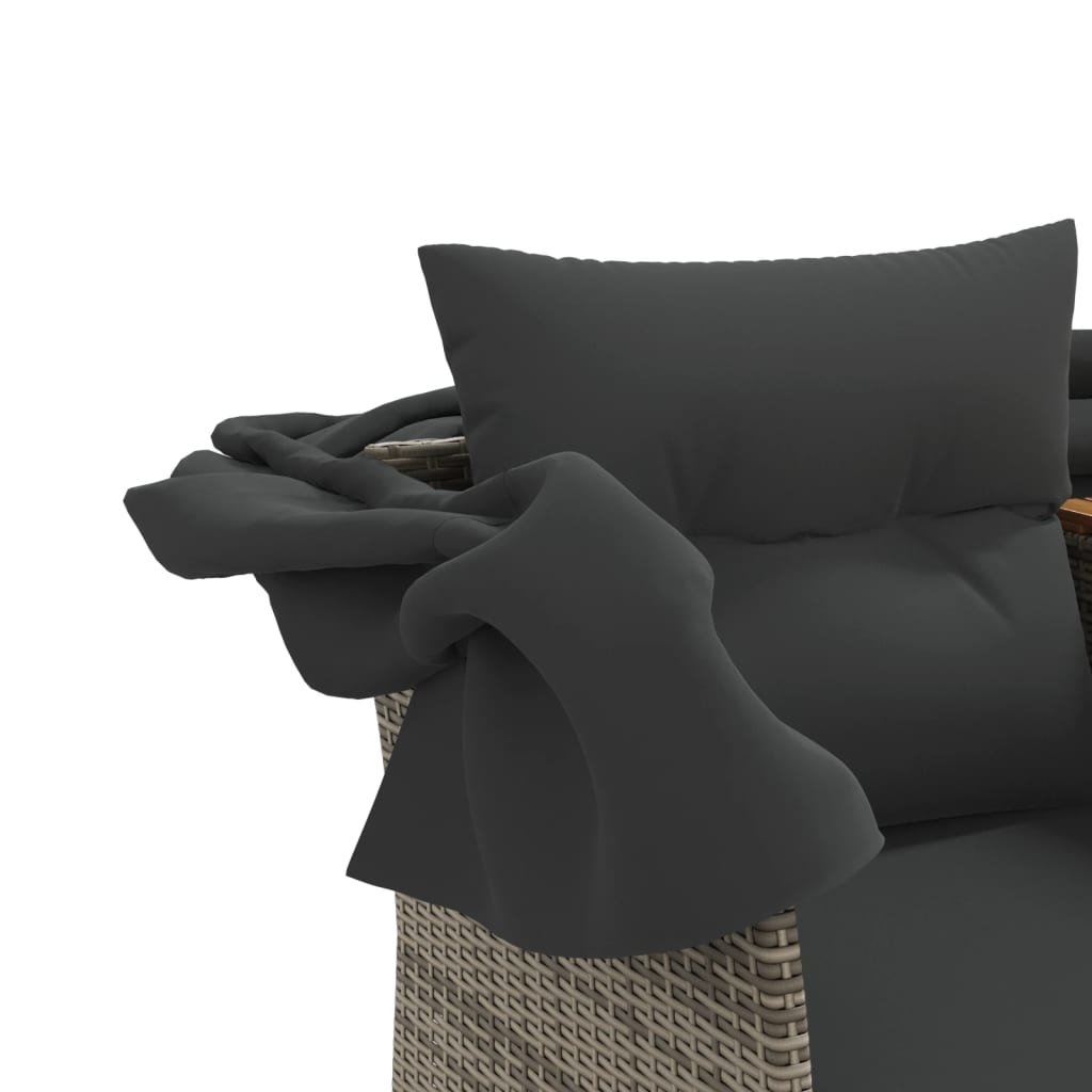 Garden Sofa 2-Seater with Canopy and Stools Grey Poly Rattan, Grey colour