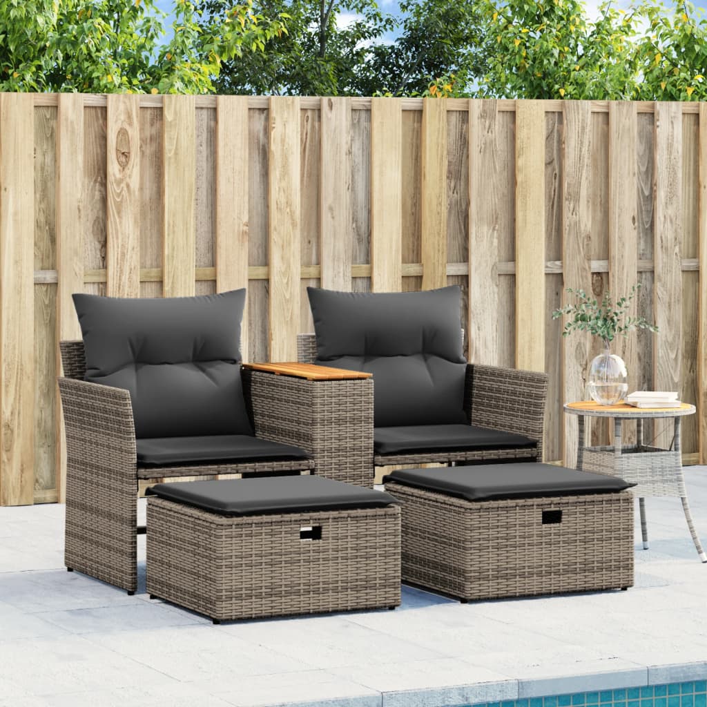 Garden Sofa 2-Seater with Stools Grey Poly Rattan | Rattan finish