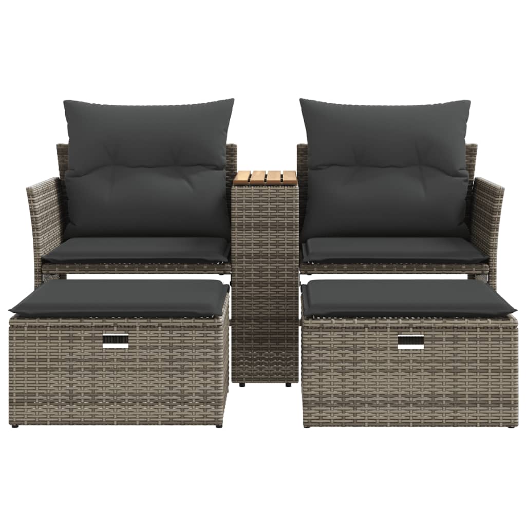 Garden Sofa 2-Seater with Stools Grey Poly Rattan