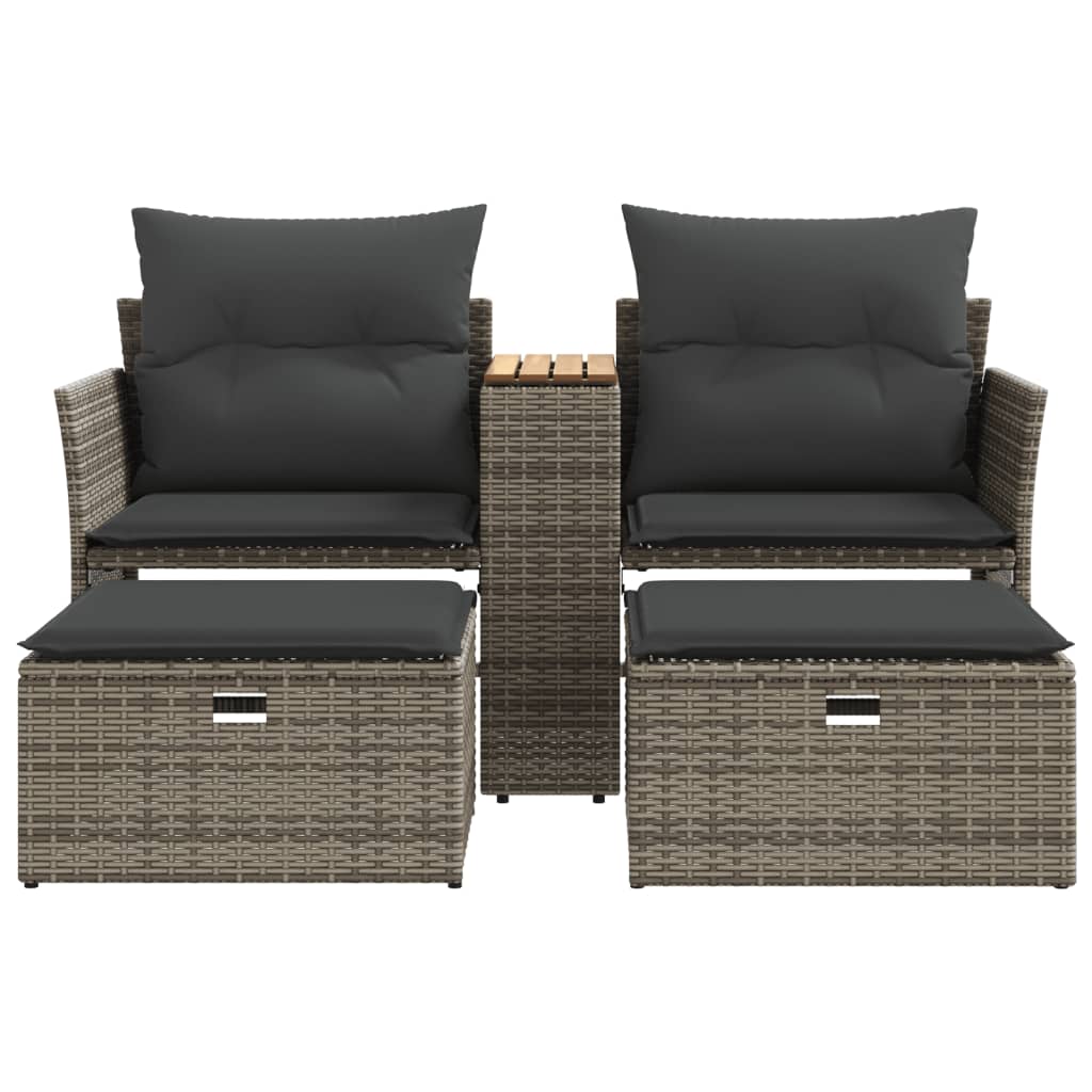 Outdoor Sofas - Garden Sofa 2-Seater with Stools Grey Poly Rattan