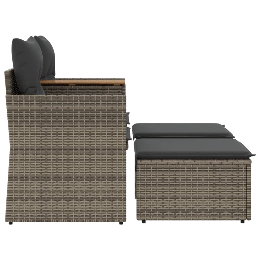 Rattan finish - Garden Sofa 2-Seater with Stools Grey Poly Rattan