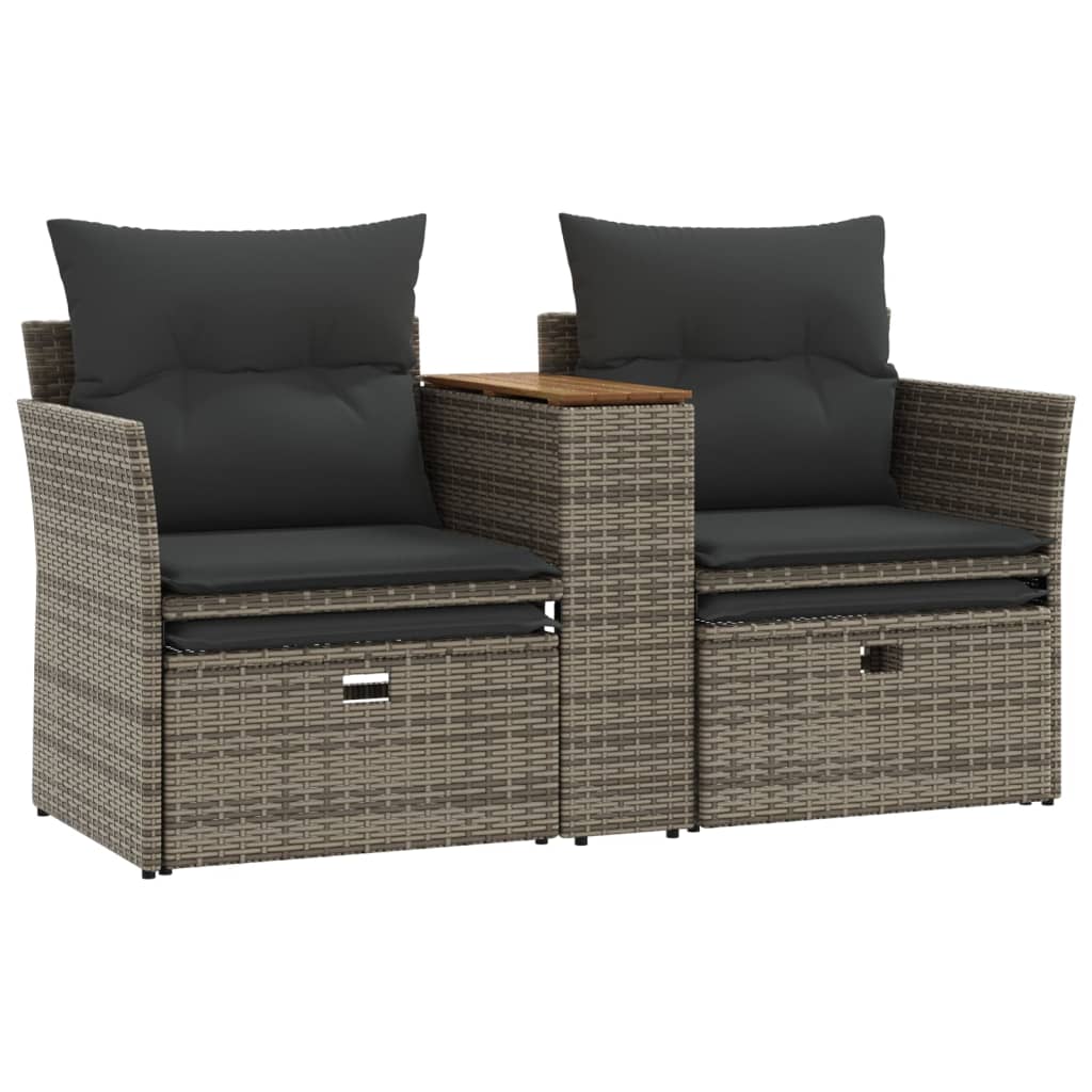 Garden Sofa 2-Seater with Stools Grey Poly Rattan | Grey colour