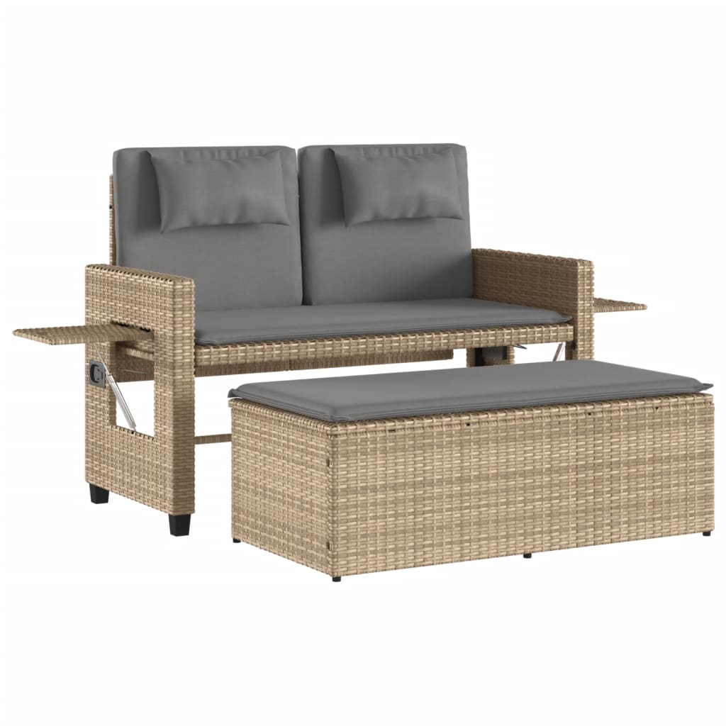 Beige colour - Reclining Garden Bench with Cushions Beige Poly Rattan