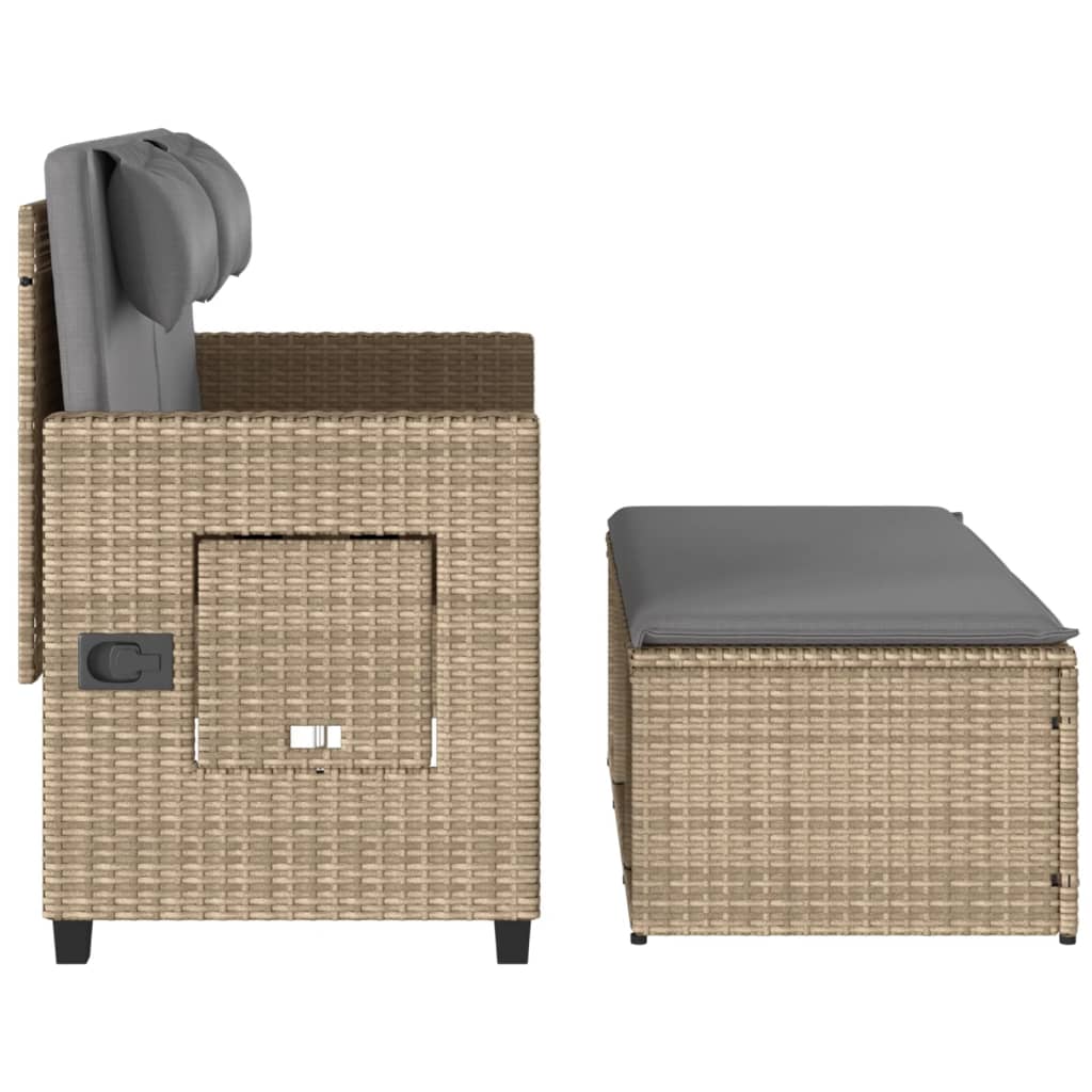 Reclining Garden Bench with Cushions Beige Poly Rattan | Beige colour