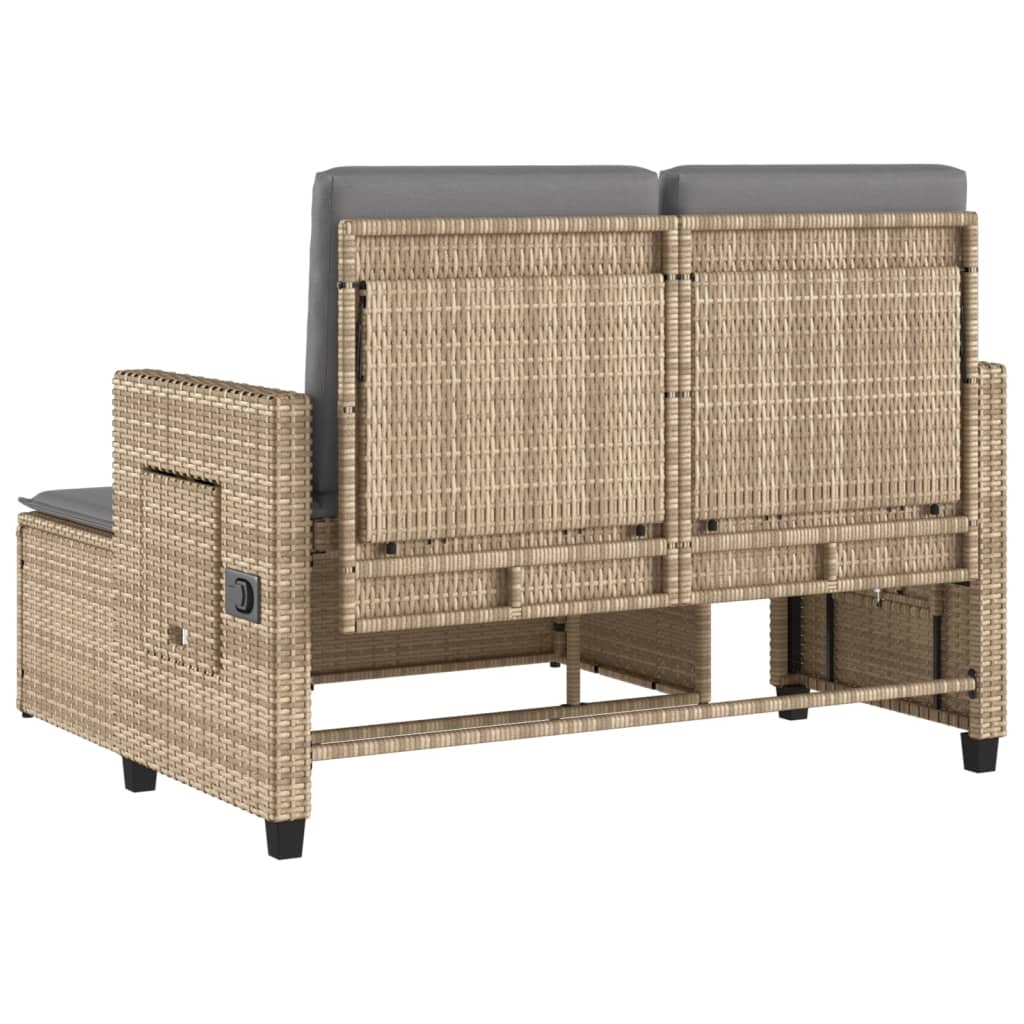 Reclining Garden Bench with Cushions Beige Poly Rattan, Outdoor Benches
