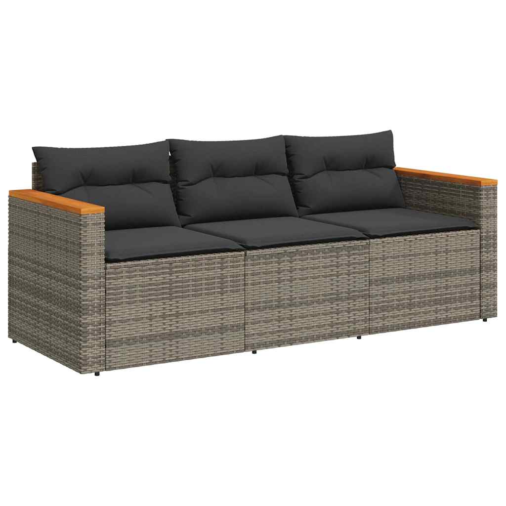 Grey colour - Garden Sofa with Cushions 3-Seater Grey Poly Rattan