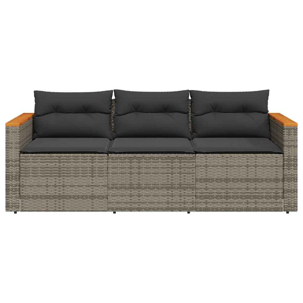 Outdoor Sofas - Garden Sofa with Cushions 3-Seater Grey Poly Rattan