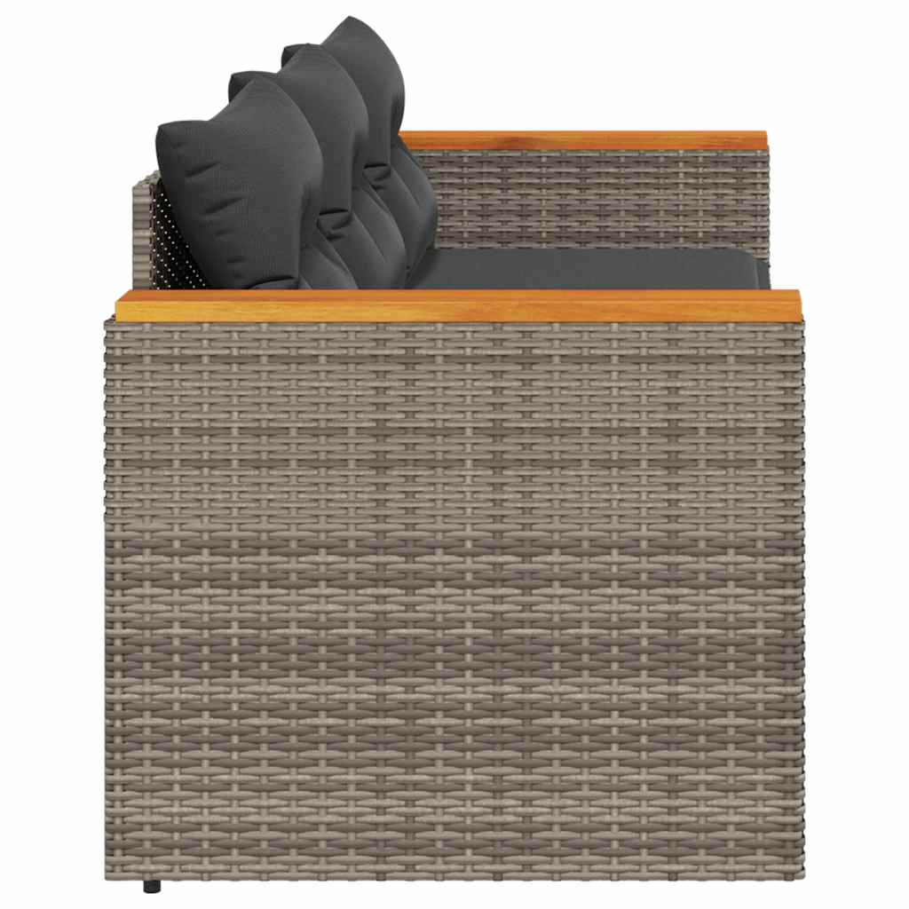 Rattan finish - Garden Sofa with Cushions 3-Seater Grey Poly Rattan