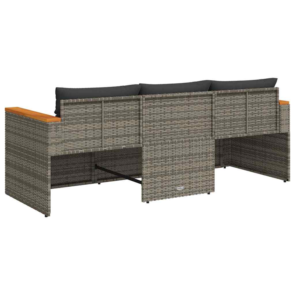 Garden Sofa with Cushions 3-Seater Grey Poly Rattan | Outdoor Sofas