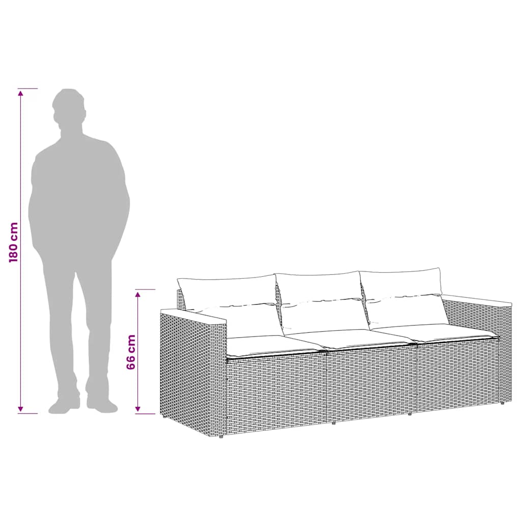 Garden Sofa with Cushions 3-Seater Grey Poly Rattan, Rattan finish