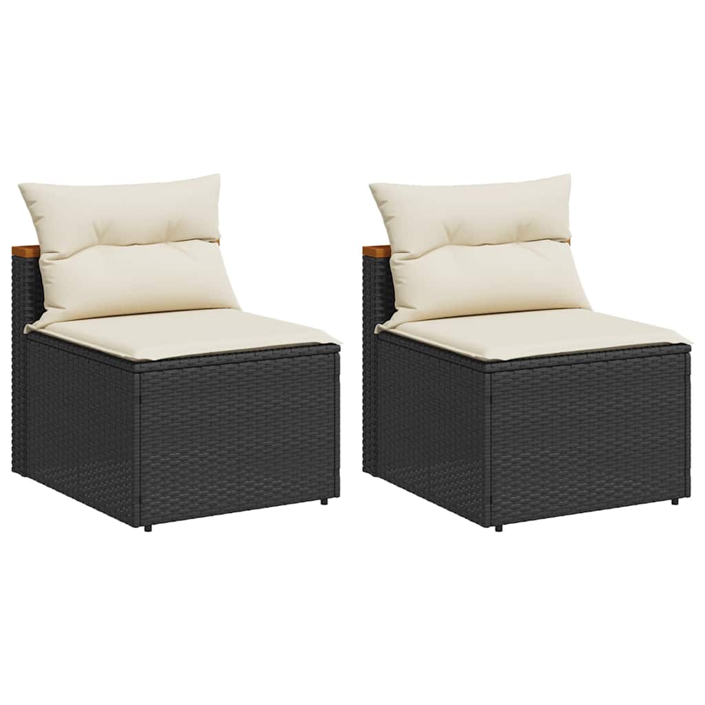 2 Pcs - Garden Sofas Armless with Cushions 2 pcs Black Poly Rattan