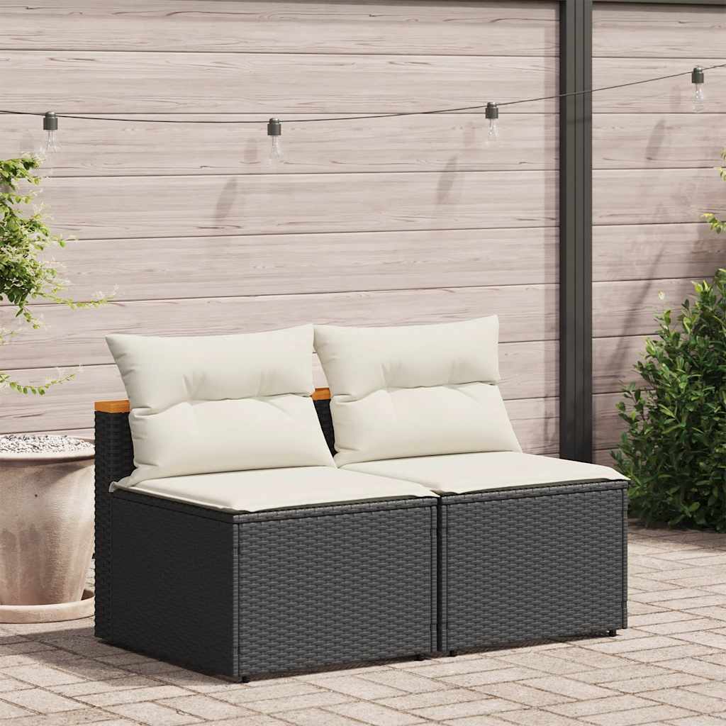 Garden Sofas Armless with Cushions 2 pcs Black Poly Rattan | Black colour