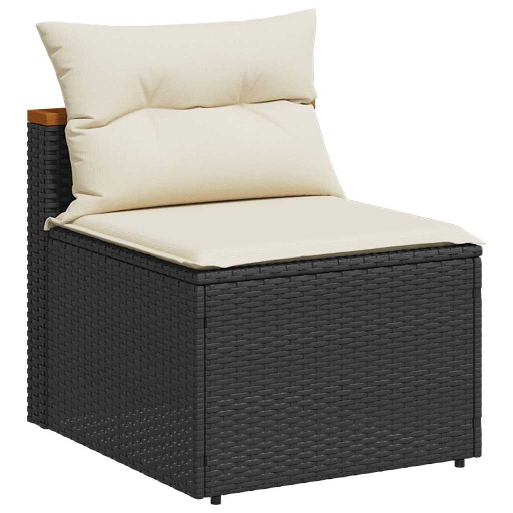 Garden Sofas Armless with Cushions 2 pcs Black Poly Rattan, Rattan finish