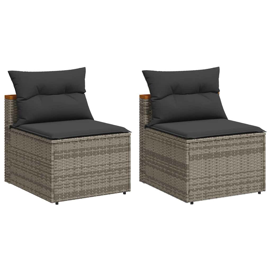 2 Pcs - Garden Sofas Armless with Cushions 2 pcs Grey Poly Rattan