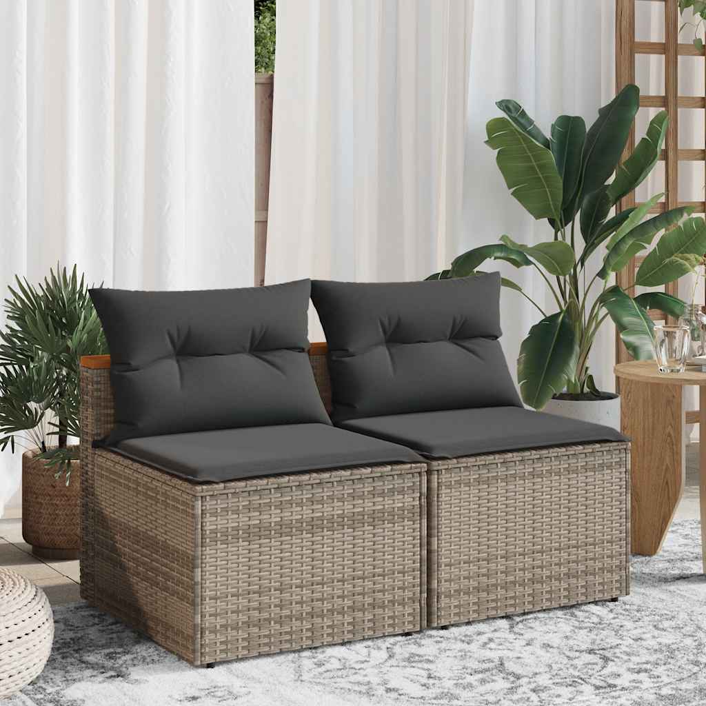 Garden Sofas Armless with Cushions 2 pcs Grey Poly Rattan | Grey colour