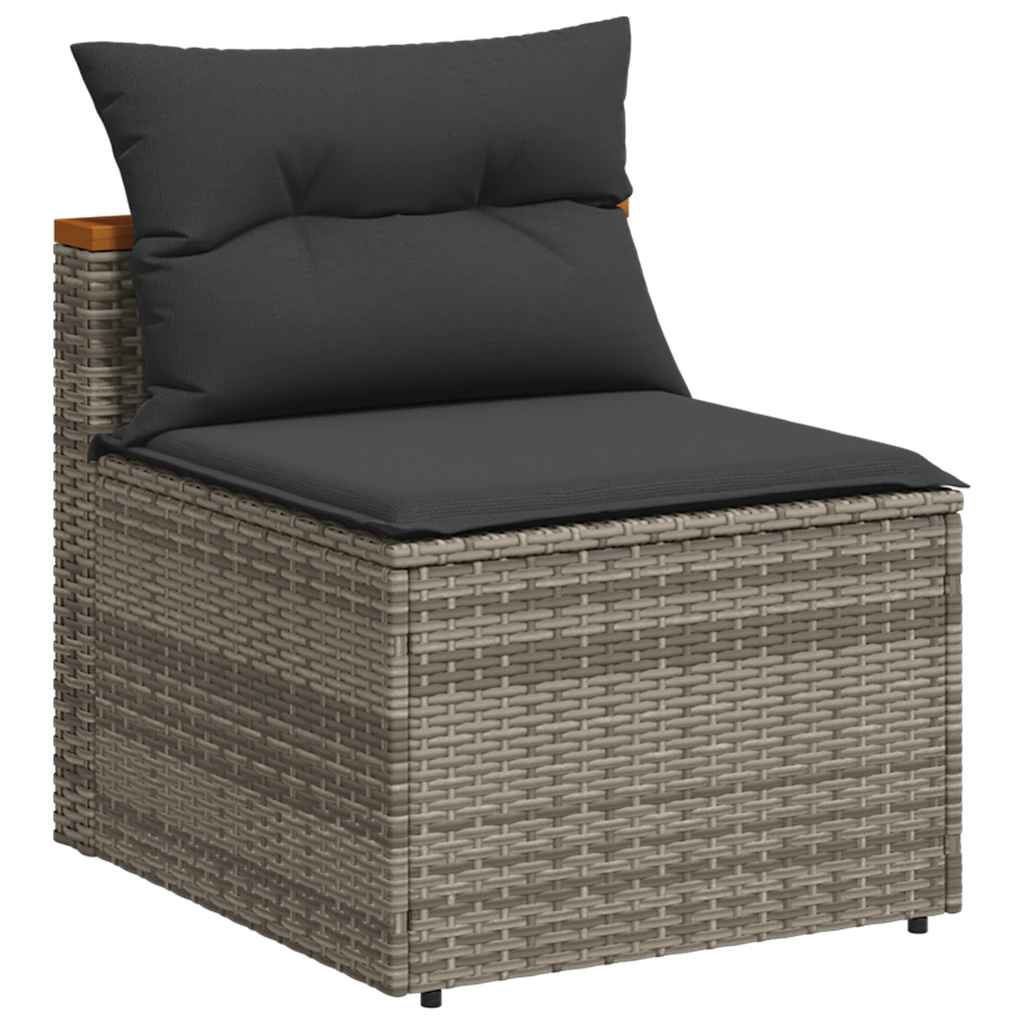 Garden Sofas Armless with Cushions 2 pcs Grey Poly Rattan, Rattan finish