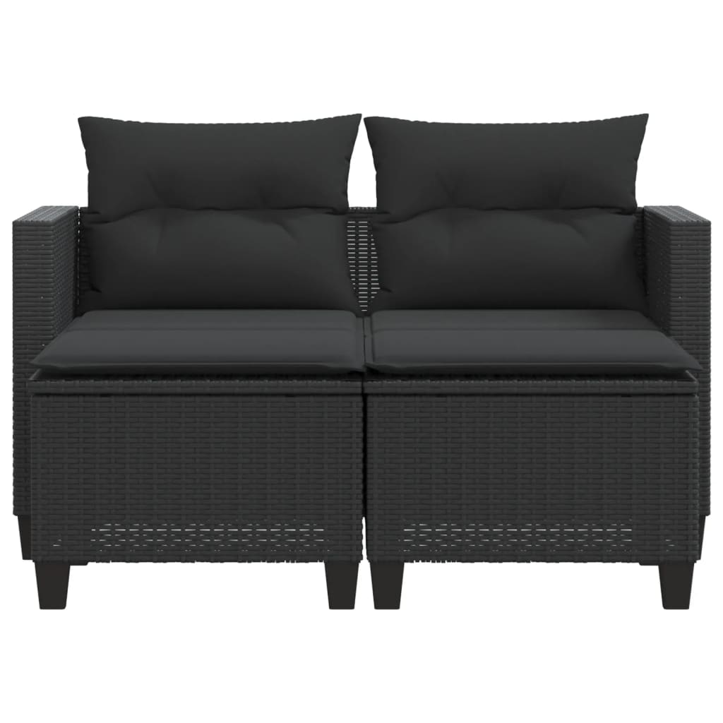 Garden Sofa 2-Seater with Stools-Black Poly Rattan