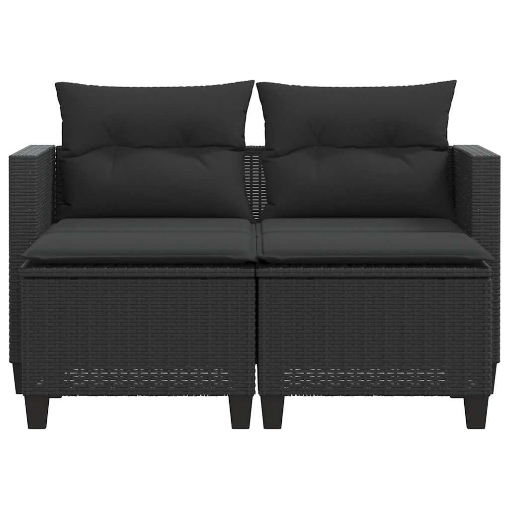 Outdoor Sofas - Garden Sofa 2-Seater with Stools-Black Poly Rattan