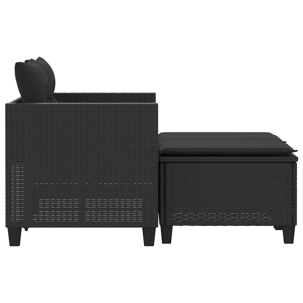 Rattan finish - Garden Sofa 2-Seater with Stools-Black Poly Rattan