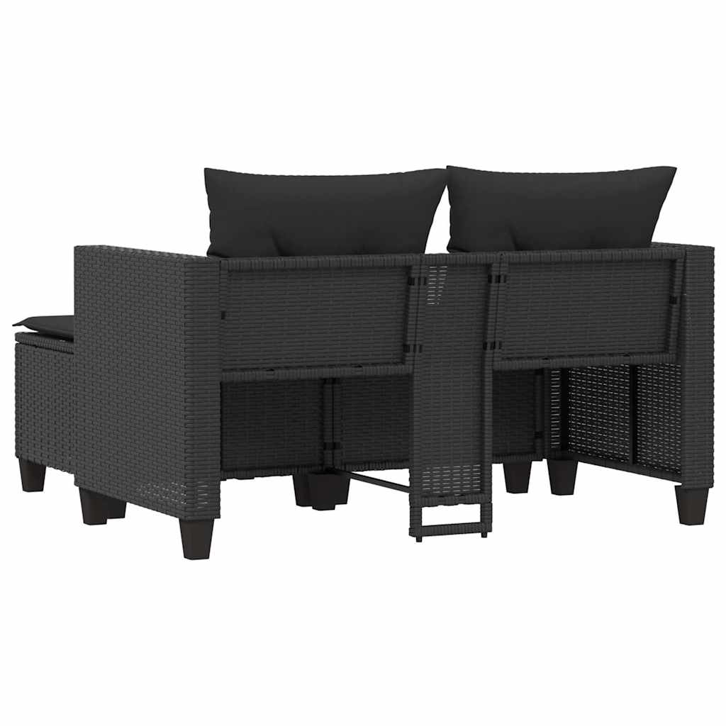 Garden Sofa 2-Seater with Stools-Black Poly Rattan | Outdoor Sofas