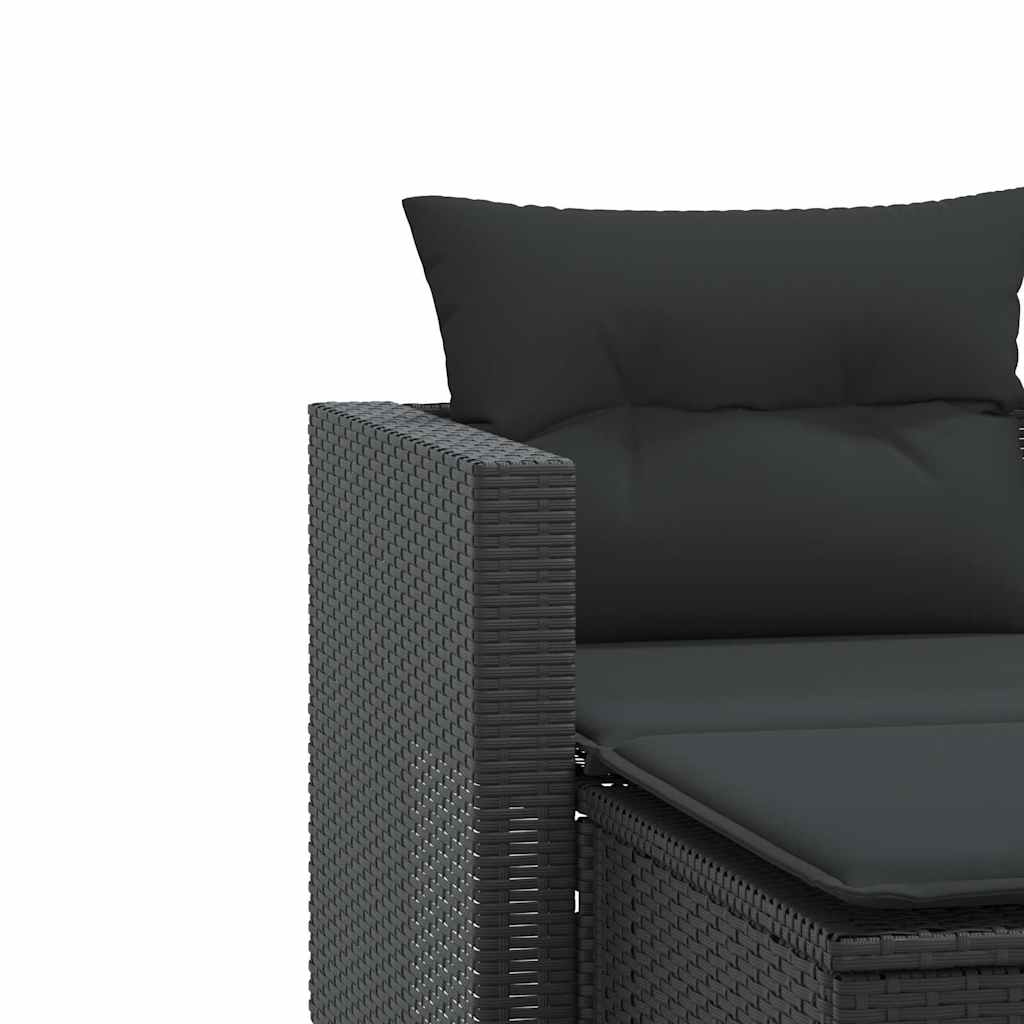 Garden Sofa 2-Seater with Stools-Black Poly Rattan | Black colour
