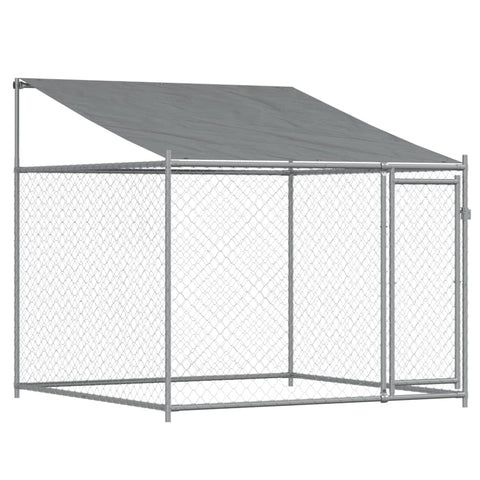 Dog Cage with Roof and Door Grey Galvanised Steel