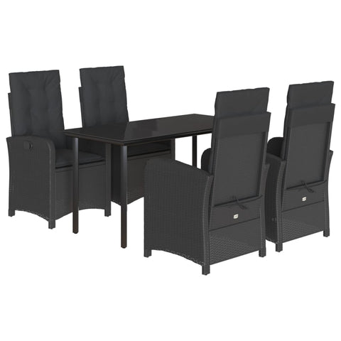 5-Piece Garden Dining Set with Black Poly Rattan and Cushions
