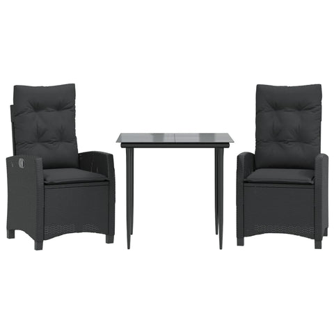 3 Piece Black Garden Dining Set with Cushions