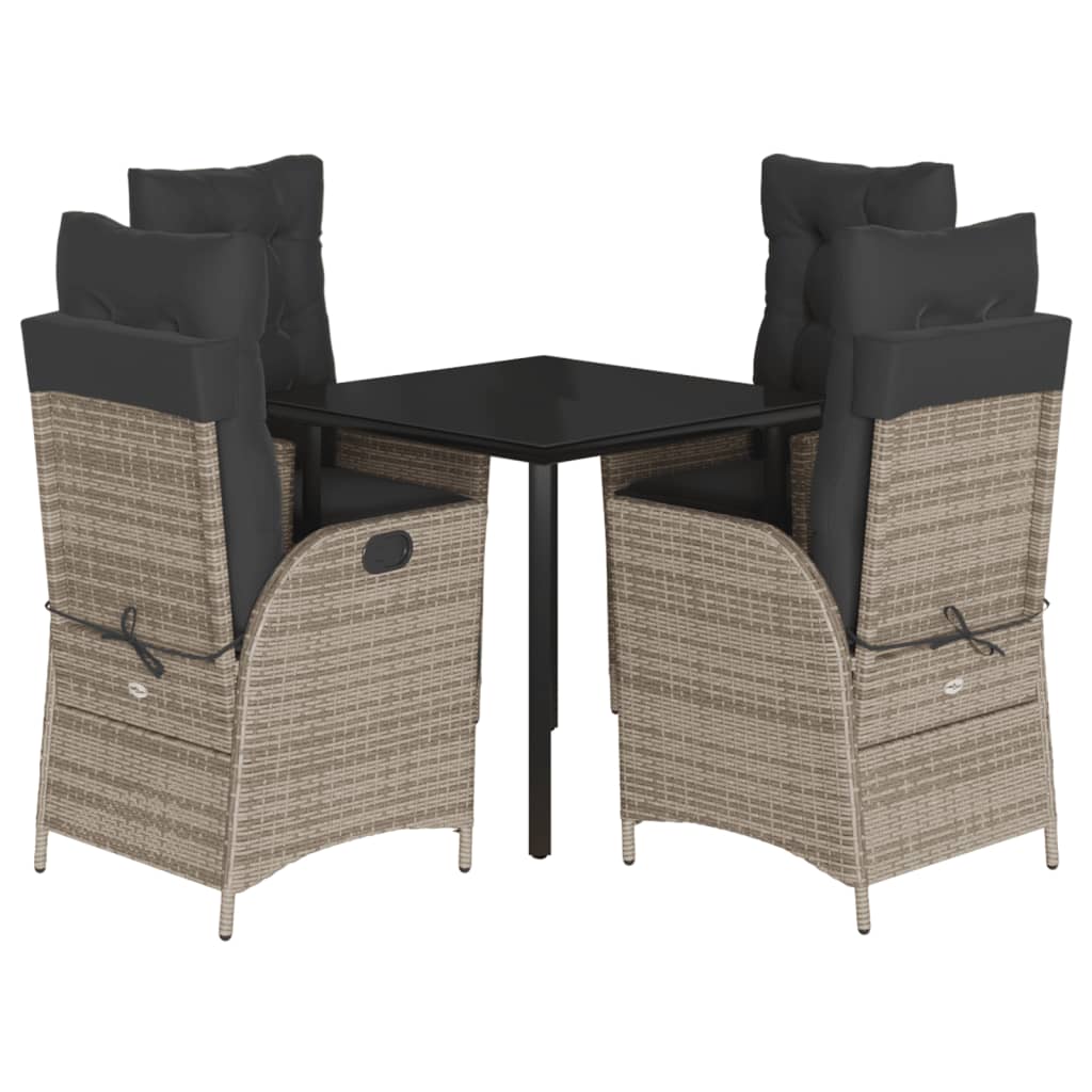 Elegance 5-Piece Garden Dining Set with Grey Poly Rattan and Cushions