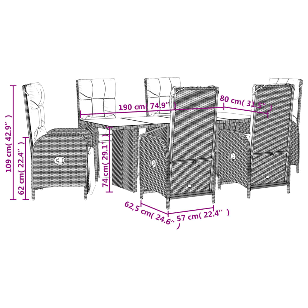 7 Piece Garden Dining Set with Cushions Black-Poly Rattan