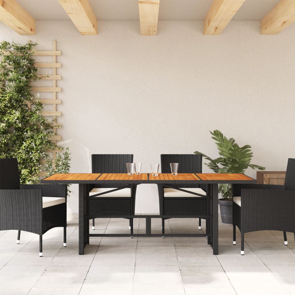 Garden Table with Acacia Wood Top Black Poly Rattan | Acacia finish