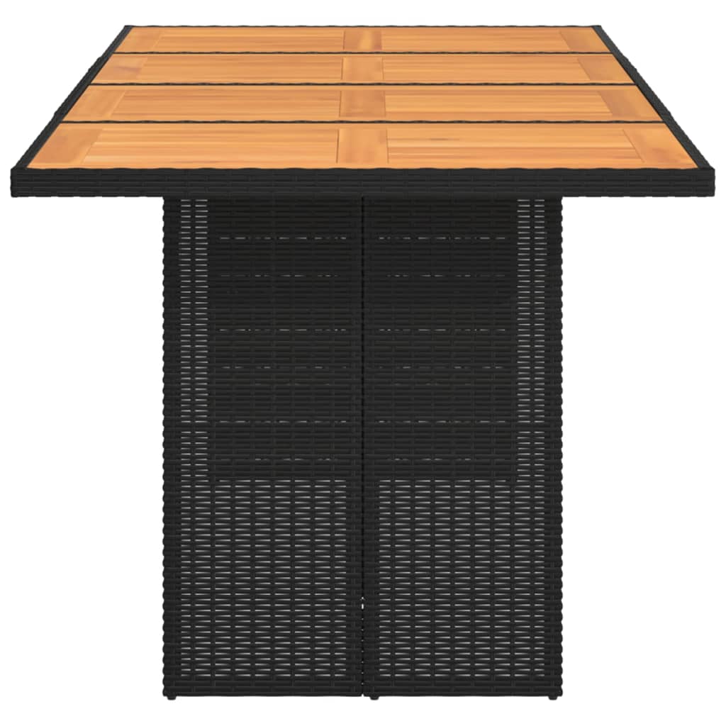 Acacia finish - Garden Table with Acacia Wood Top Black Poly Rattan