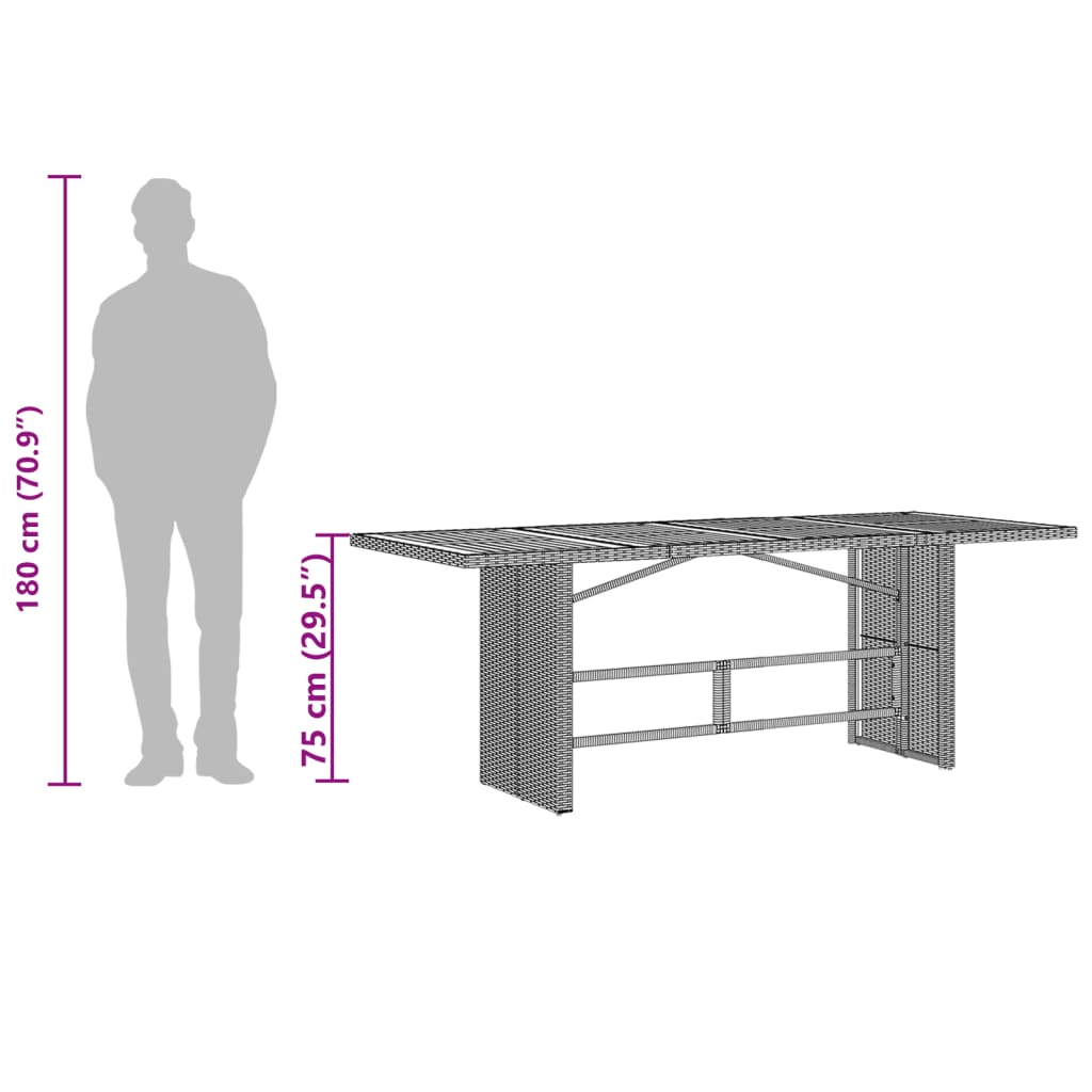 Garden Table with Acacia Wood Top Black Poly Rattan, Acacia finish