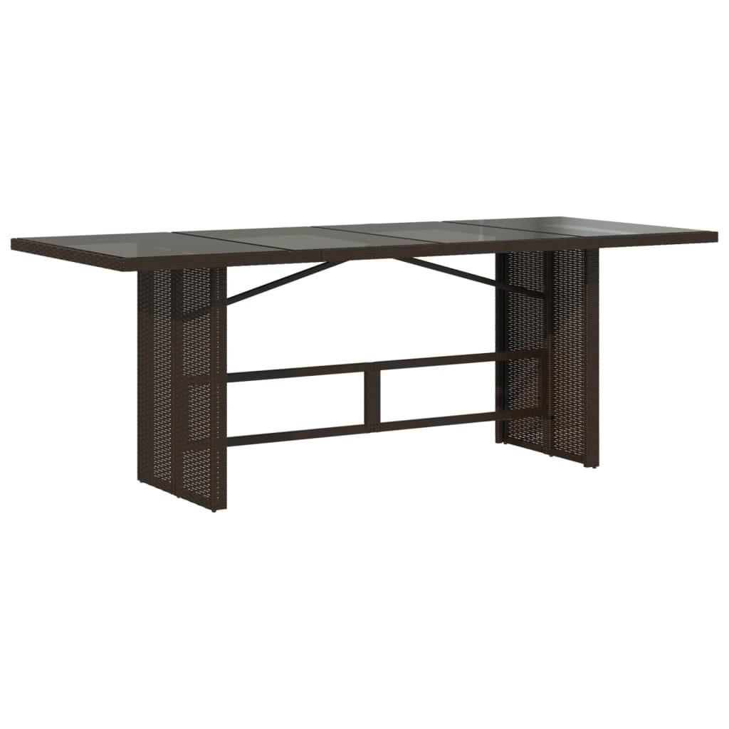 Brown colour - Garden Table with Glass Top Brown Poly Rattan