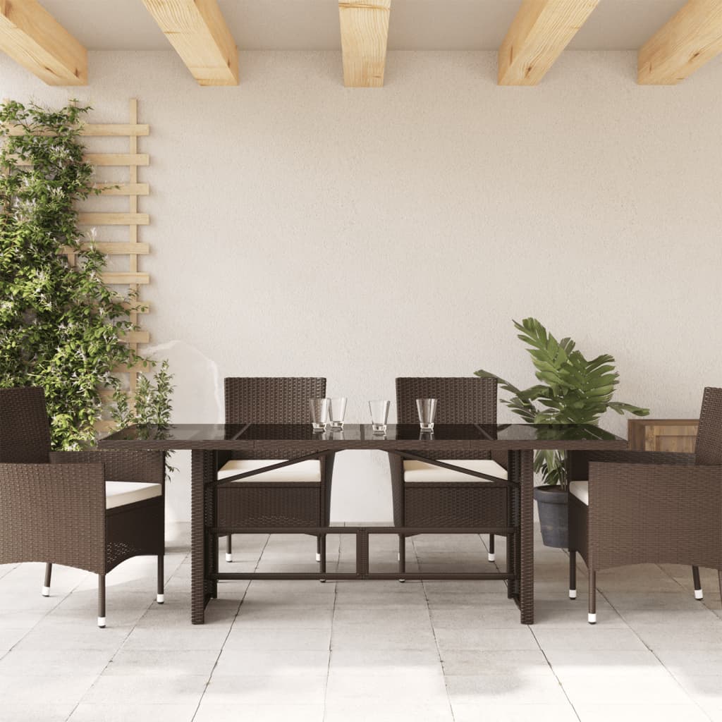 Garden Table with Glass Top Brown Poly Rattan | Glass finish